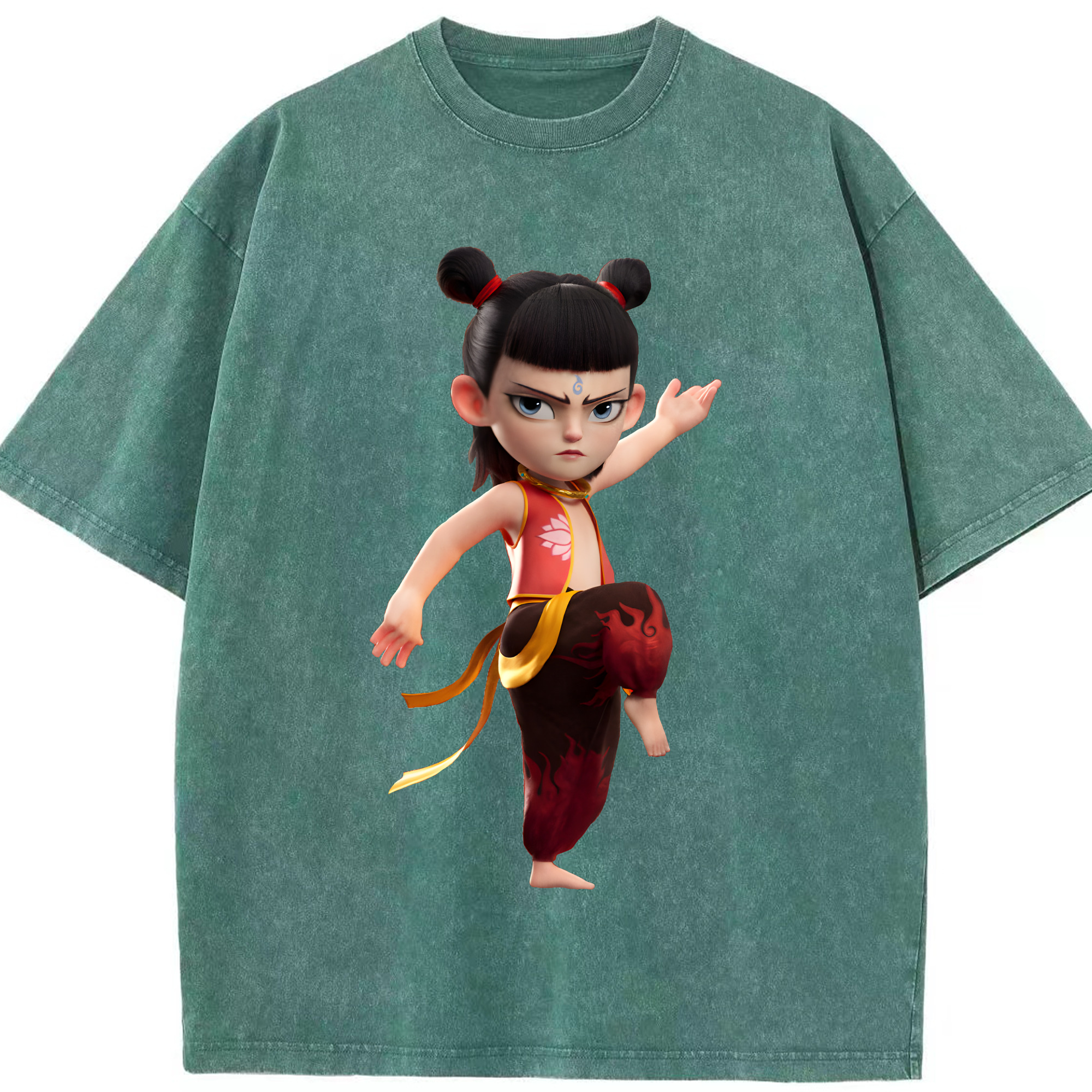 （画像用） Ne Zha 2 ナタ 魔童の大暴れ 綿100% ヴィンテージ風 半袖Tシャツ（フロントプリント）